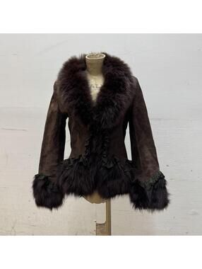Vintage Brown Suede & Fox Fur Coquette Jacket